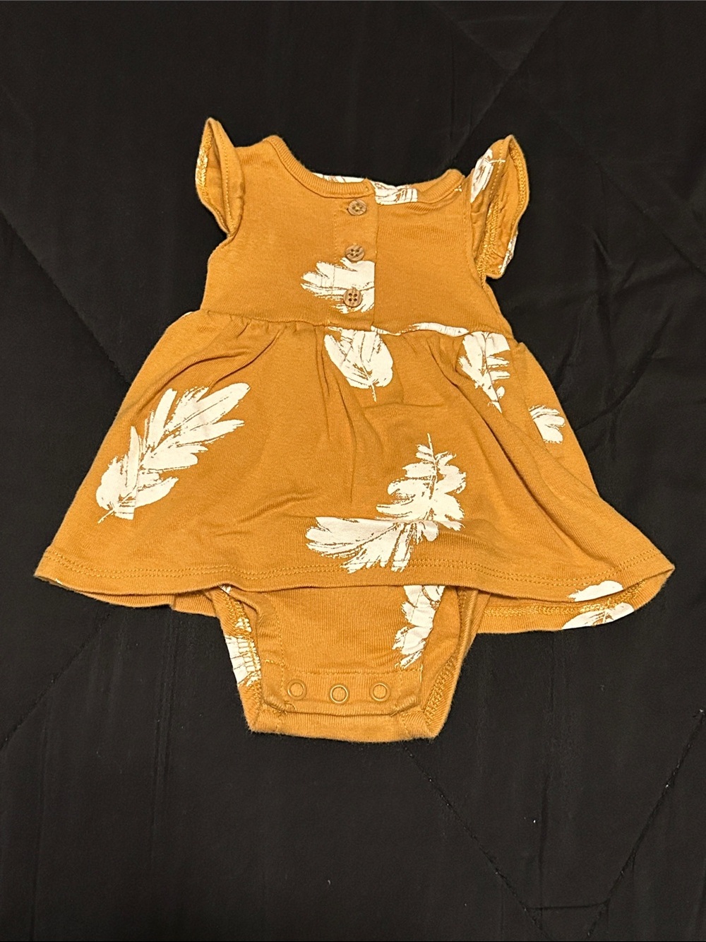 Carter's Mustard Yellow Feather-Print Baby Dress Onesie